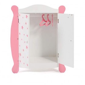 Bayer Chic 2000 - Armoire de poupée avec Tringle à vêtements et cintres, Armoire de poupée, Meubles de poupée, Rose étoile, 2