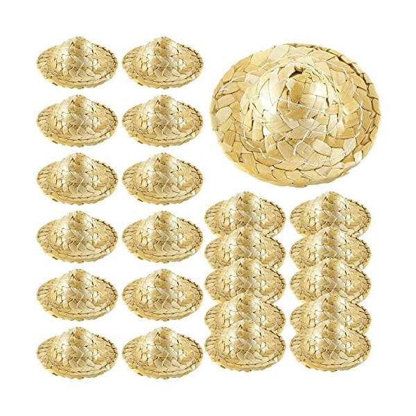 Znet-au 10 chapeaux paille miniatures pour poupée – 24 mini chapeaux en tricot – Chapeau paille tissé pour maison poupée – Ac