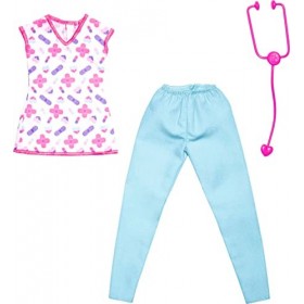 Barbie Fashion Pack - HJT31 - Ensemble Tenue de vêtements pour poupée - thème infirmière - Pantalon, Top + stéthoscope