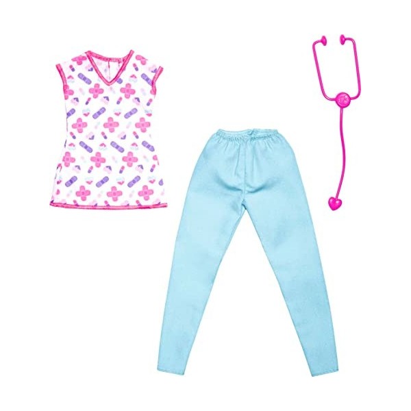 Barbie Fashion Pack - HJT31 - Ensemble Tenue de vêtements pour poupée - thème infirmière - Pantalon, Top + stéthoscope