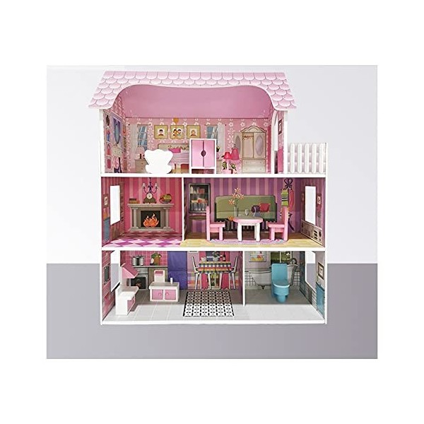 Toys Maison de poupée pour Filles et garçons 62x27x70cm - Rose- Maison de poupée pour Enfant avec Accessoires