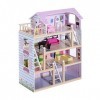 Homcom Maison de poupées à plusieurs étages en bois avec accessoires, rose, 60 x 30 x 80 cm