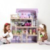 Homcom Maison de poupées à plusieurs étages en bois avec accessoires, rose, 60 x 30 x 80 cm