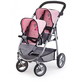 Bayer Design - 2650800 - Poussette Landau jumeaux pour Poupée - Gris/Rose
