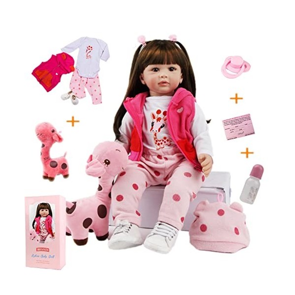 ZIYIUI Poupée Reborn 24 Pouces 60 cm Réaliste Bebe Fille Souple en Silicone en Vinyle Nouveau-né Baby Dolls Garçon Fille Joue