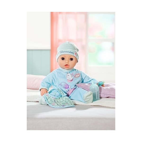 Baby Annabell Active Alexander 709924 - Poupée de 43 cm avec 1 corps doux à câliner, des fonctions & sons réalistes - vêtemen