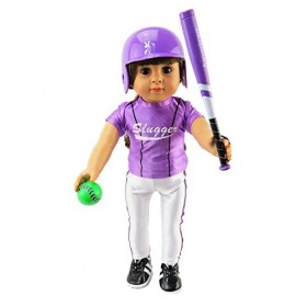 American Fashion World Tenue de baseball violette pour poupées de 45,7 cm | Chaussures et accessoires inclus | Qualité supéri