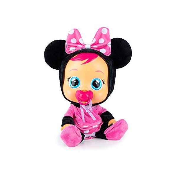 CRY BABIES Minnie | Poupée interactive qui pleure de vraies Larmes avec son Pyjama de Minnie Disney et sa Tétine - Poupon idé