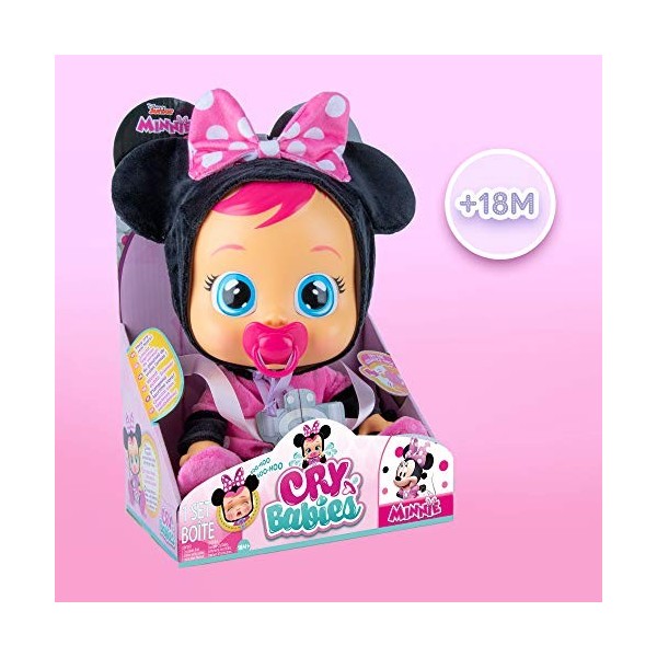 CRY BABIES Minnie | Poupée interactive qui pleure de vraies Larmes avec son Pyjama de Minnie Disney et sa Tétine - Poupon idé