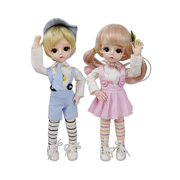 EVA BJD Doll Mignon 1/6 12inch 30CM, Vêtements Body Chaussures et Perruque Inclus, Ensemble Complet 17 Jointed Doll pour 6 An