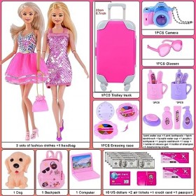 Fashion Total Lot de 35 valises de voyage avec chiot pour poupées fille de 29,2 cm sans poupée 