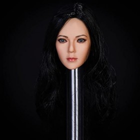 CNMHG Sculpture De Tête De Figurine Femme à Léchelle 1/6, Tête De Beauté Aux Cheveux Bouclés Asiatiques, Tête De Poupée pour