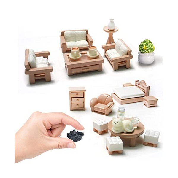 Lot de 23 mini meubles de décoration pour maison de poupée, accessoires de bricolage, y compris salle à manger, salon, chambr