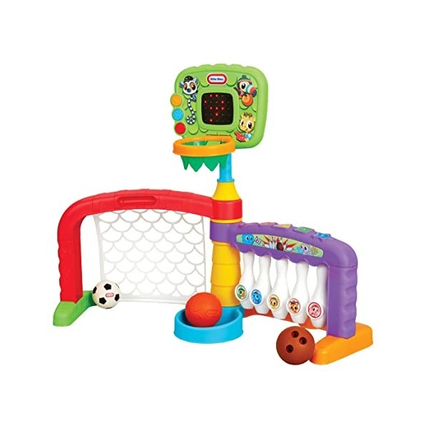 Little Tikes Aire de jeu 3-en-1 pour enfants - Basketball, Football & Bowling - Des heures de jeux - Développe léquilibre & 