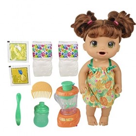 Baby Alive Magical Mixer Baby Doll Tropical Treat with Blender Accessories, Drinks, Wets, Eats, Brown Hair Toy for Children A