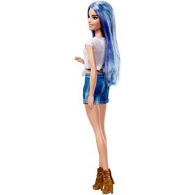 Barbie Fashionistas poupée mannequin 88 aux cheveux bleus avec t-shirt licorne et short en jean, jouet pour enfant, FJF48