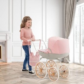 Bella Rosa Cambridge Landau traditionnel rose avec roues en or rose et coussin assorti pour poussette et landau pour enfants 