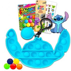 Disney Lilo and Stitch Ensemble de porte-clés à bouton-pression avec autocollants de poupées moches et balles rebondissantes 