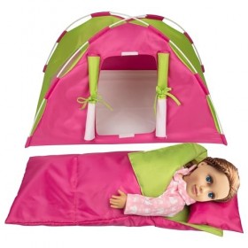 Dress Along Dolly Tente de camping pour poupée avec sac de couchage et oreiller – Meuble pour poupées American Girl et poupée