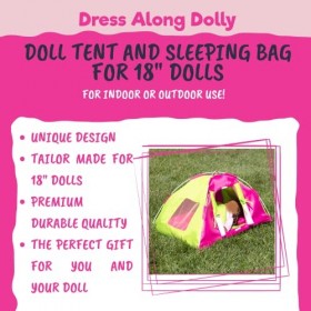 Dress Along Dolly Tente de camping pour poupée avec sac de couchage et oreiller – Meuble pour poupées American Girl et poupée