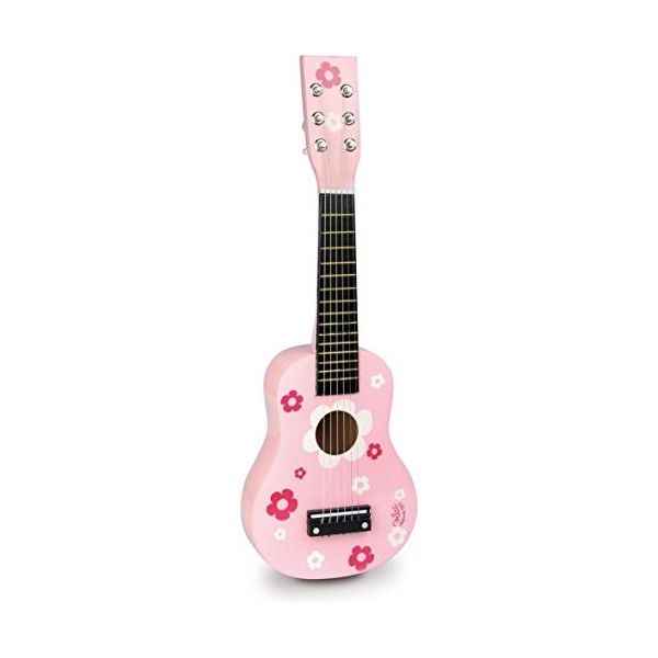 VILAC - Jouet en bois - Instruments de musique - Guitare fleurs en bois massif, 6 cordes - 8305