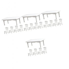 Toyvian 4 Ensembles Table à Manger De Simulation Centres De Table à Manger Mini Poupées Accessoires Blancs Chaises Décor pour