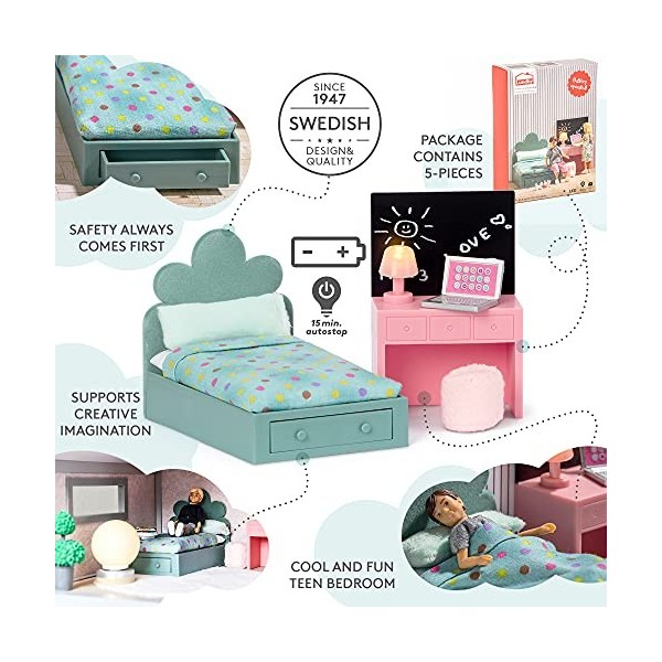 Lundby Teen Room Set Ensemble Chambre dadolescent, 60-2029-00, Multicolore