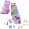 Polly Pocket Jouet de voyage 2 en 1, jouet animal avec 2 poupées et accessoires, sac à main kangourou Mama & Joey Grand compa