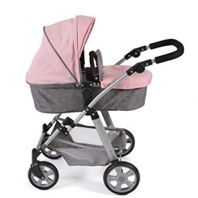 Bayer Chic 2000-Poussette combinée Nele 2 en 1 pour poupées, 568-15, Mélange Gris/Rose, 50 cm
