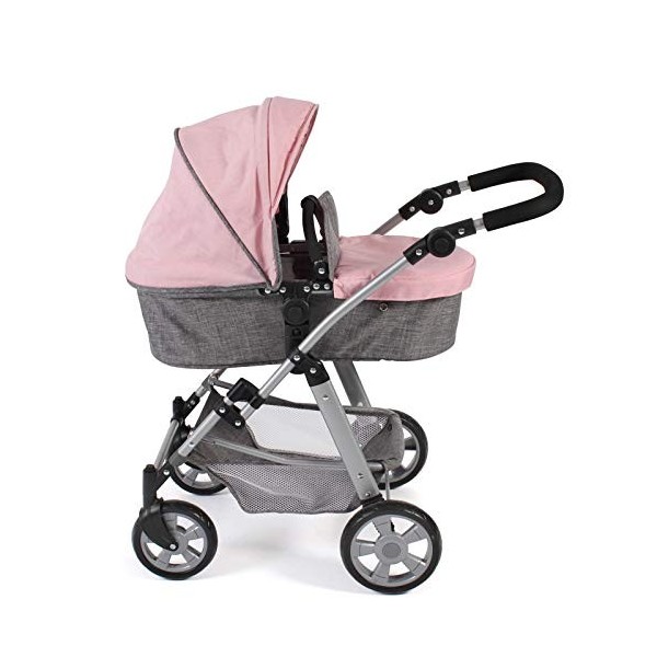 Bayer Chic 2000-Poussette combinée Nele 2 en 1 pour poupées, 568-15, Mélange Gris/Rose, 50 cm