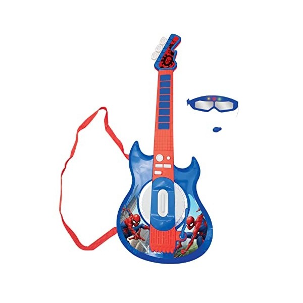 Lexibook - Marvel Spider-Man - Guitare électronique Lumineuse avec Micro, Lunettes avec Microphone, mélodies, 2 Modes de Jeu,