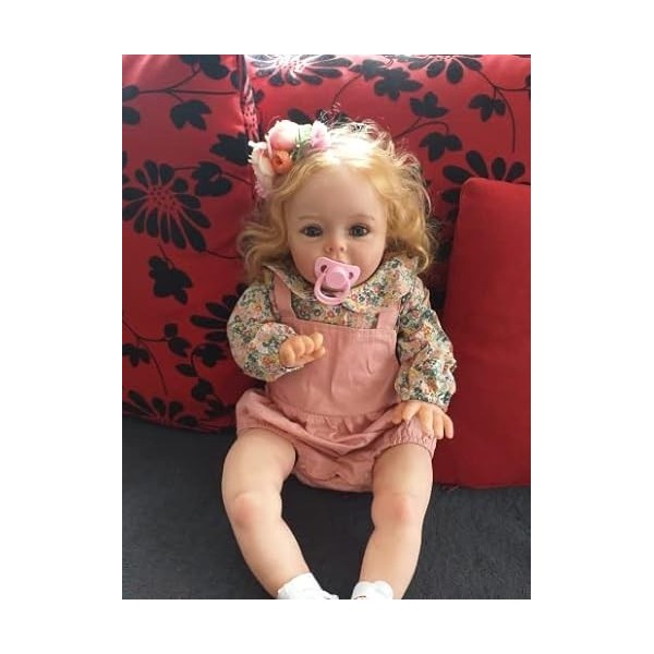 Reborn Toddler Doll Girl 24 Pouces 60cm Réaliste Doux Silicone Pondéré Nouveau-Né Bébés Poupées avec Cheveux Blonds pour Enfa
