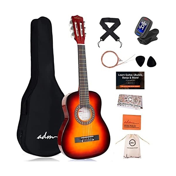 ADM 1/4 Guitare pour Enfants Guitare de Concert Junior pour Débutants Avec Accordeur à Clip, Sac, Sangle, Cordes Supplémentai