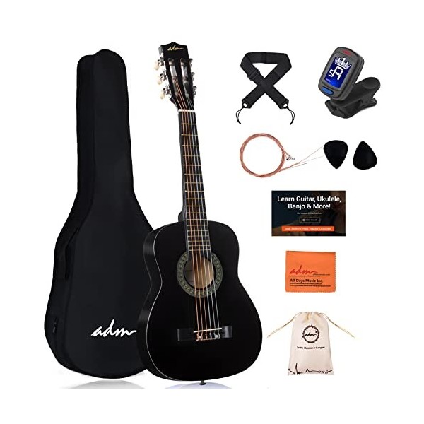 ADM 1/4 Guitare pour Enfants Guitare de Concert Junior pour Débutants Avec Accordeur à Clip, Sac, Sangle, Cordes Supplémentai