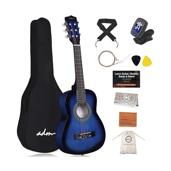 ADM 1/4 Guitare pour Enfants Guitare de Concert Junior pour Débutants Avec Accordeur à Clip, Sac, Sangle, Cordes Supplémentai