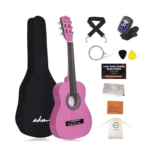 ADM 1/4 Guitare pour Enfants Guitare de Concert Junior pour Débutants Avec Accordeur à Clip, Sac, Sangle, Cordes Supplémentai