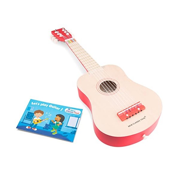 New Classic Toys Instrument débutants Guitare de Luxe avec Le Livre de Musique-Naturelle/Rouge 10300