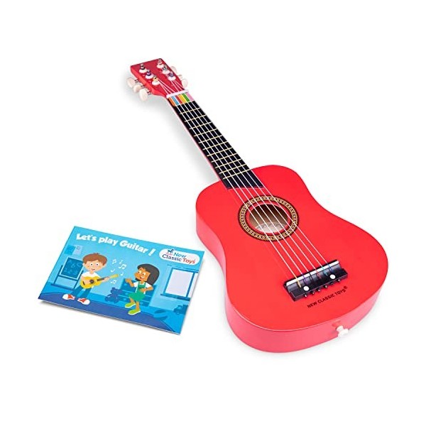 New Classic Toys Instrument débutants Guitare de Luxe avec Le Livre de Musique-Naturelle/Rouge 10300