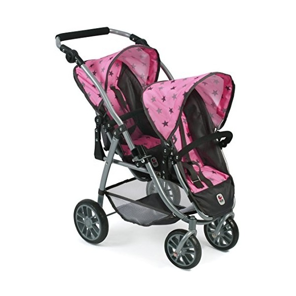 Bayer Chic 2000 689 83 Poussette jumelée Tandem-Buggy Vario pour Poussette jumelée Gris Etoile Rose