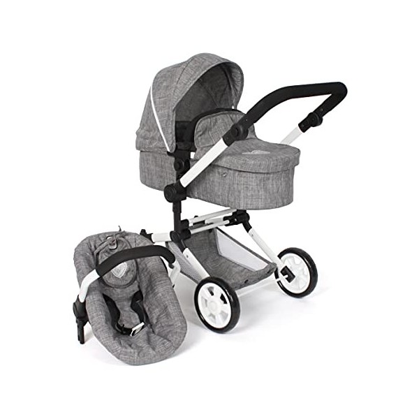 Bayer Chic 2000 - Poussette combinée Linus 3 en 1 pour Enfants de 4 à 8 Ans, Ensemble de poussettes pour poupées, Jeans Gris