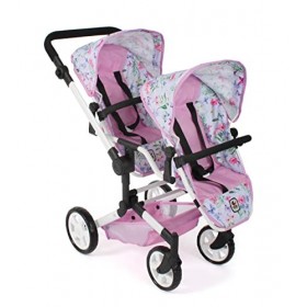 Bayer Chic 2000 - Poussette de poupée Linus Duo, Landau jumeau pour Enfants de 4 à 8 Ans, Fleurs, Rose 690-53