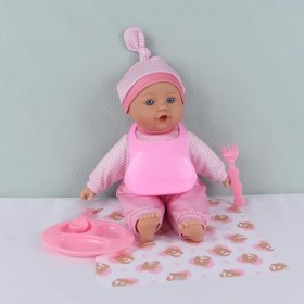 haveahug Poupée douce de 33 cm dans un coffret cadeau avec chiffon rose, service de table, sucette, bavoir, biberon et couver