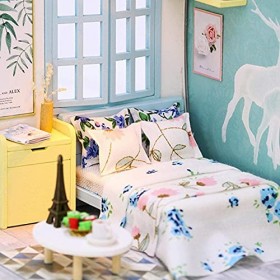 DIY 3D en Bois Miniature Dollhouse Kit House Model Building Room Box avec Meubles Et Accessoires, Salon Chambre Cuisine Salle