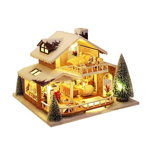 HLONGG Miniature Bois Dollhouse Modèle Kits avec des Meubles et des Accessoires Ainsi Que des mouvements musicaux et Une Fill