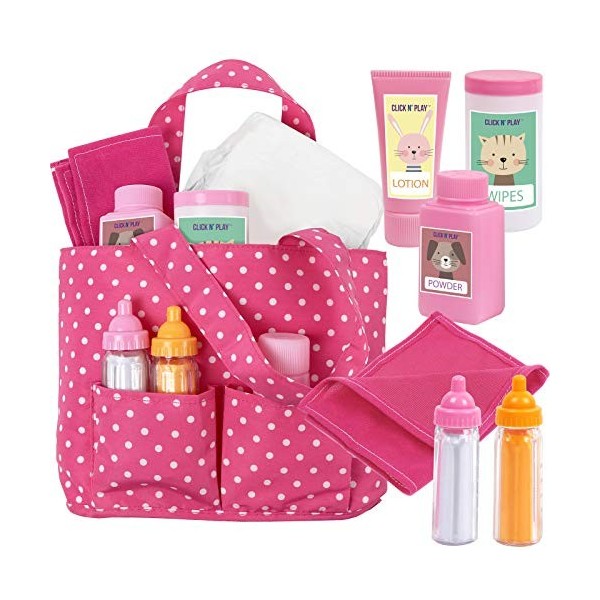 Click N Play Poupée bébé fille 30,5 cm avec sac de transport souple rose y compris accessoires de nettoyage et dalimentatio