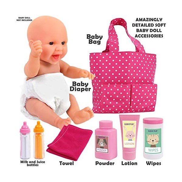 Click N Play Poupée bébé fille 30,5 cm avec sac de transport souple rose y compris accessoires de nettoyage et dalimentatio