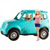 Barbie Voiture tout-terrain, véhicule 4 places turquoise avec carosserie éclaboussée de boue, poupée blonde incluse, jouet po