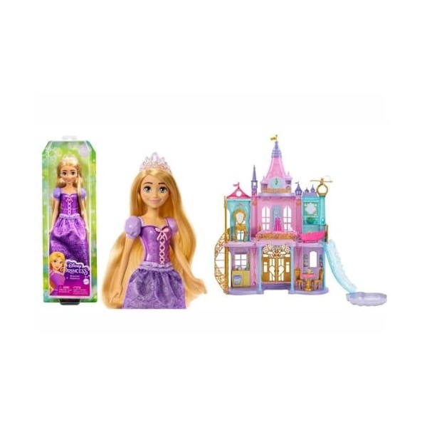 Disney Princesses Lot Maison De Poupées Château Aventures Magiques HLW29 + Poupée Raiponce HLW03 , 3 Niveaux, Sons, Lumièr