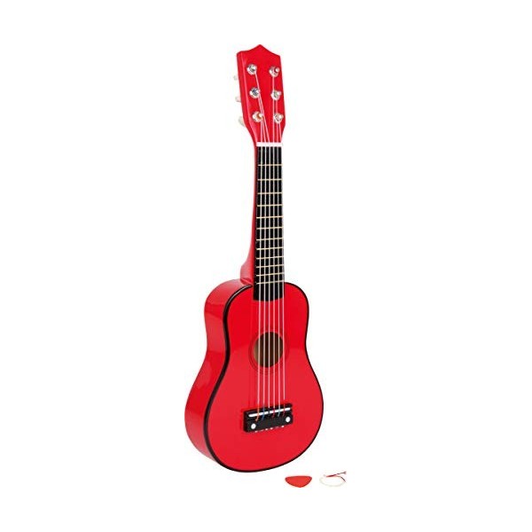 Small Foot 3306 Guitare, Rouge en Bois, Instrument de Musique pour Enfant, médiator Inclus, à partir de 3 Ans