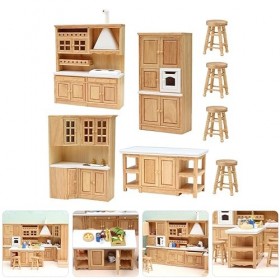 TOYANDONA Ensemble De Meubles De Cuisine en Bois pour Maison De Poupée Armoire en Bois Miniature Tabourets Modèle De Meuble M
